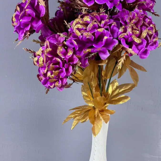 10-inch Bulb Ceramic Vase with purple flowers