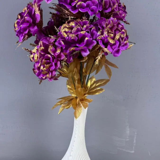 10-inch Bulb Ceramic Vase with purple flowers