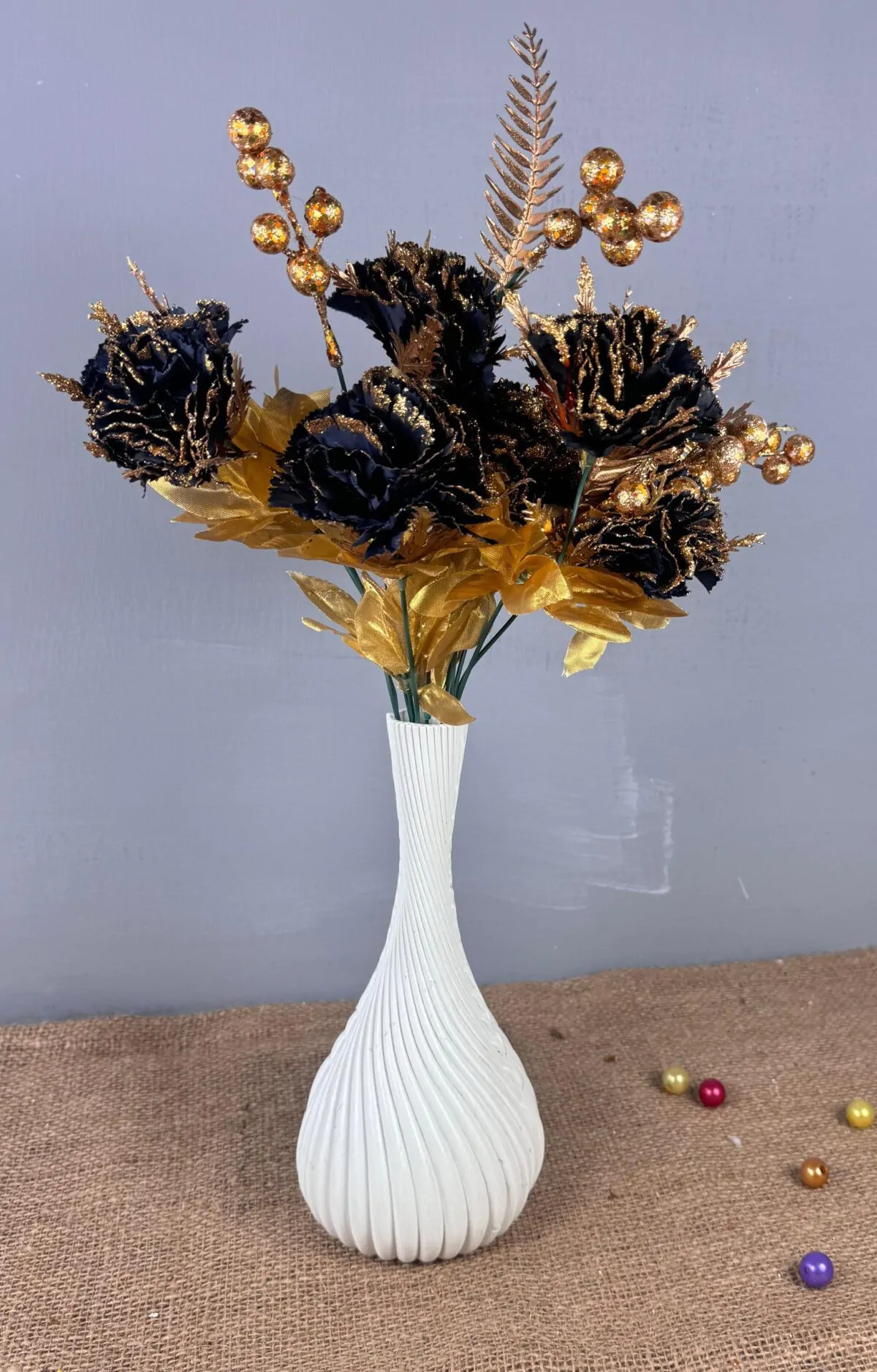 10-inch plastic Vase with Golden black flowers