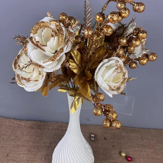 10-inch plastic Vase with Golden cherry white flowers