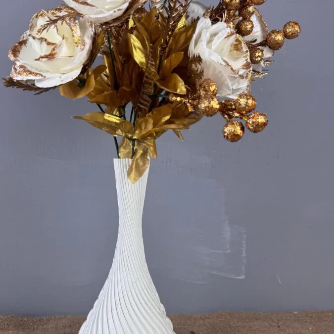 10-inch plastic Vase with Golden cherry white flowers