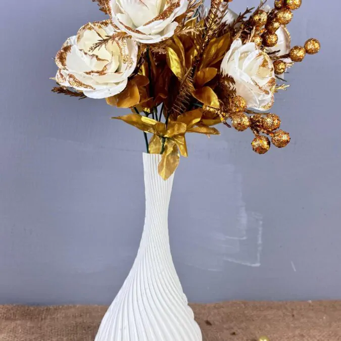 10-inch plastic Vase with Golden cherry white flowers