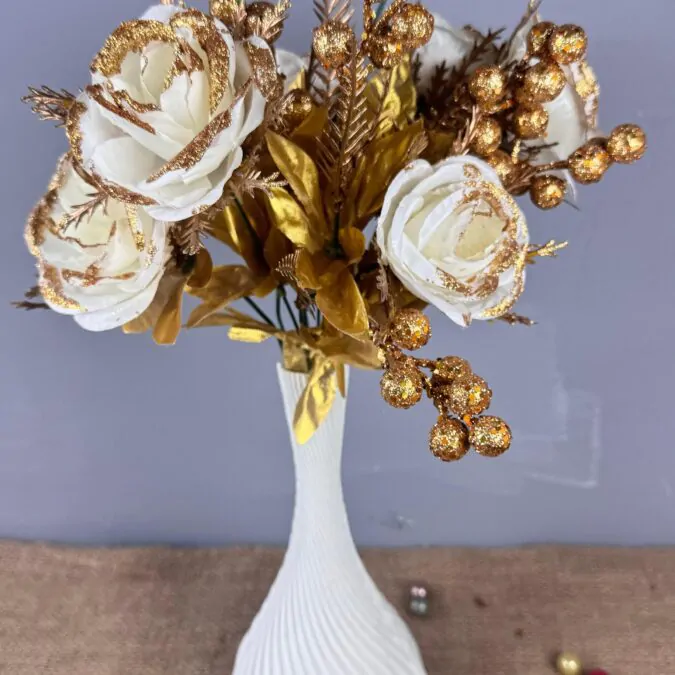 10-inch plastic Vase with Golden cherry white flowers