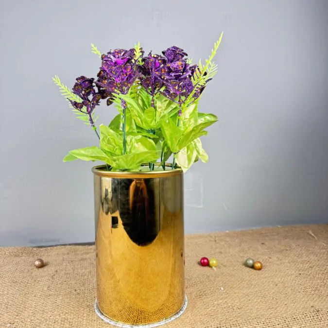 7.5 inches Golden Metal Planter with purple jasmine flower